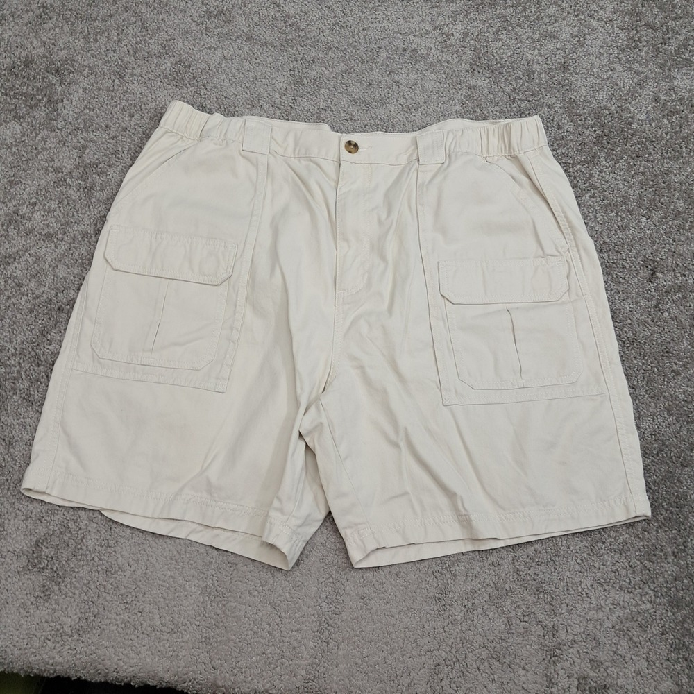 Croft & Barrow Mens Beige Khaki Cargo Shorts Size 42 Elastic Waist Cotton 7441